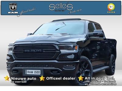 Dodge Ram 1500 5.7 LARAMIE NIGHT | ALL-IN PRIJS | OP VOORRAAD | DIGITAAL DASHBOARD | NIEUW | LPG in of onderbouw | Deksel