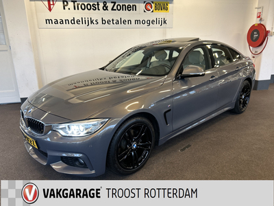 BMW 4-SERIE Gran Coupé 418i Individual M-pakket Schuifkanteldak/Automaat/Navigatie/Climate controle/Cruise cotrole/Lederen bekleding+stoelverwarming/Xenon/LED dagrijverlichting/Parkeersensoren achter/Nederlandse auto/Dealeronderhouden