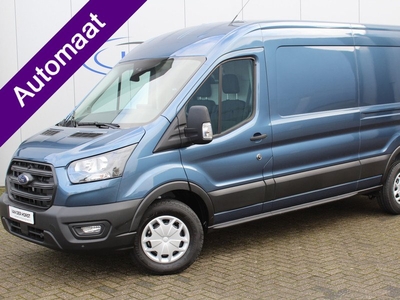 Ford Transit 350 2.0-170pk TDCI L3H2 Trend. AUTOMAAT ! Net ingereden, uit voorraad leverbaar ! Volautm. airco, metallic lak, lane- en side assist, adaptive cruise, navigatie by Apple carplay/Android auto cntrl, bijrijdersbank, USB aansluiting etc.