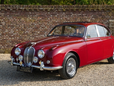 Jaguar 240 Saloon 3.8 engine ,Restored and refurbished condition, Modified with a 3.8 litre engine, Lovely colour combination with Maroon over a tan leather interior, A great example with manual transmission and wire wheels, Equipped with a period electri