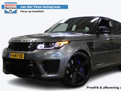 LAND ROVER RANGE ROVER SPORT 5.0 V8 Supercharged SVR | 508 PK | Panorama dak | Meridian Audio | 23'' LM | F1 flippers | Elektr. trekhaak | Suede hemel zwart | Schaalstoelen + verwarming en ventilatie | Standkachel | Stuurverwarming | Apple carplay | Range Rover hellemaal vol!!