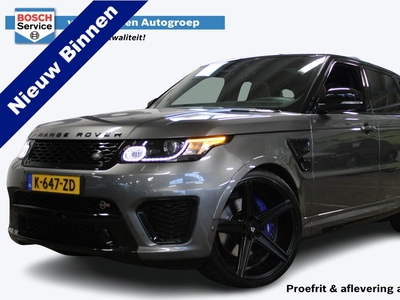 Land Rover Range Rover Sport 5.0 V8 Supercharged SVR | 508 PK | Panorama dak | Meridian Audio | 23'' LM | F1 flippers | Elektr. trekhaak | Suede hemel zwart | Schaalstoelen + verwarming en ventilatie | Standkachel | Stuurverwarming | Apple carplay | Range