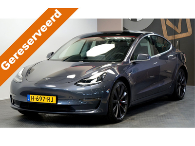 Tesla Model 3 Performance 75 kWh LUDICROUS MODE + AUTO PILOT + PANORAMADAK + LEER + STOELVERWARMING + CAMERA'S + HOUTINLEG + CARBON SPOILER +