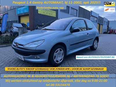 Peugeot 206 1.4 Gentry, Automaat, 162 Dkm aantoonbaar, apk 2025!! Diverse auto's rond deze prijzen!