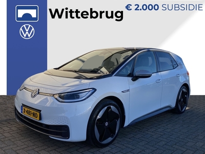 VOLKSWAGEN ID.3 First Max 58 kWh / 2.000 EURO SEPP SUBSIDIE / INCL BTW/ CAMERA/ PARK. SENSOREN/ WARMTEPOMP/ PANO/ ERGO ACTIVE SEATS/ KEYLESS/ DODE HOEK/ STOEL EN STUUR VERWARM./ ADAPT. CRUISE/ APP CONNECT/ NAVI/ CLIMA/ DAB/