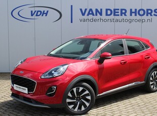 Ford Puma 1.0-125pk EcoBoost Hybrid Titanium. Fijne en comfortabele hoogzitter Airco, navigatie, stuur-, stoel- en voorraamverwarming, cruise cntrl, parkeersensoren achter