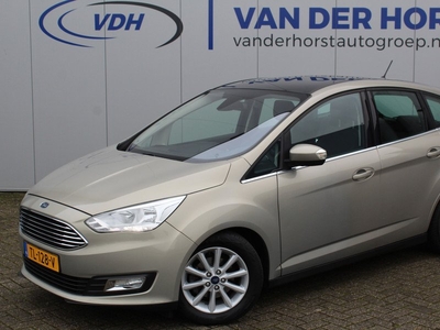 Ford C-MAX 1.0-125pk Titanium. Erg nette en luxe hoogzitter ! Volautm. airco dual, cruise cntrl, navigatie, telefoonvoorb., elektr. achterklep, easy entry/easy go, panoramadak, LM wielen, verwarmd voorraam, pdc achter, trekhaak etc.