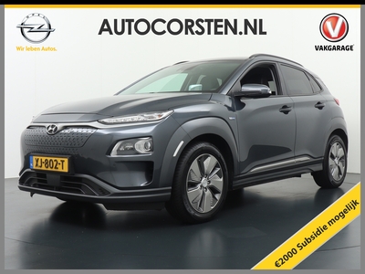 HYUNDAI KONA EV 64 kWh 204pk Leer Navi Camera WarmtePomp Standkachel Elektr.Stoelen+Verwarmd+Ventilatie Adaptive Cruise/Stop&Go Zelfsturend MultMedia Led Keyless Dab+ Premium Premium 484km actieradius WLTP !! 44910 nieuw dus 2.000 subsidie SEPP mogelijk !