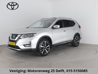 Nissan X-Trail 1.6 DIG-T TEKNA 1800 KG TREKKEN 7 ZITS PANO/SCHUIFDAK LEDER GARANTIE TOT 1O-2028* 1e Eig. Navi. 360 camera. PDC V/A. Cruise control. 7 Zits