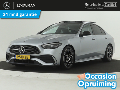 MERCEDES C-KLASSE 180 AMG Line | Panoramadak | Achteruitrijcamera | Leder | Nightpakket | Sfeerverlichting | Inclusief 24 maanden MB Certified garantie voor Europa.