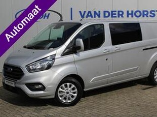 Ford TRANSIT CUSTOM 300 2.0-170pk TDCI L2H1 Limited dubbele cabine. AUTOMAAT ! Airco, stoel-, spiegels en voorraam verwarming, schuifdeur li.+ re., navigatie, telefoonvoorb., camera, parkeersensoren, metallic lak, LM wielen, armleuningen etc.