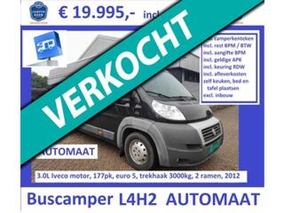 Fiat DUCATO Z. Camper 2012 3.0L 177pk AUTOMAAT L4H2 Cruise Airco 2x airbag