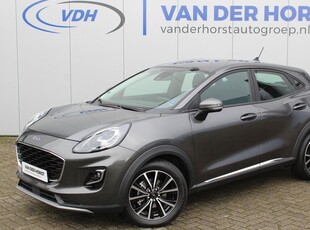 Ford Puma 1.0-125pk EcoBoost Hybrid Titanium. Garantie t/m 21-05-2027 ! Slechts 14.750km ! Volautm. airco, metallic lak, stoel-, stuur- en voorraamverwarming, navigatie, telefoonvoorbereiding, elektrische achterklep, cruise cntrl, keyless entry / keyless