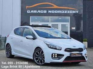 KIA CEE D cee'd 1.6 T-GDi GT 204pk PANORAMADAK|NAVIGATIE|KEY LESSGO|WIT METALLIC|XENON LED|CRUISE CONTROL|STUUR VERWARMING|ECC/AIRCO|LEDER/ALCANTARA|18 INCH|DEALER ONDERHOUDEN Maandag tot Vrijdag geopend van 09.00 tot 20.00 uur en Zaterdag van 09.00 tot 18.00 uur .