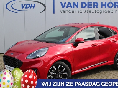 Ford Puma 1.0-125pk EcoBoost Hybrid ST-Line X AUTOMAAT ! Garantie t/m 24-07-2027 ! Slechts 1.600km ! Volautm. airco, navigatie, telefoonvoorb., adaptive cruise cntrl, lane- en sideassist, elektrische achterklep, metallic, stoel,- stuur- en voorraamverwarm