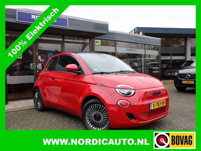 FIAT 500 500E CABRIO RED 70 KW- ACTIERADIUS GEMIDDELD 160 KM A RIJ CAMERA- NAVIGATIE- CLIMATE CONTROL